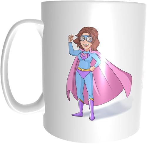 Pandok White Ceramic Mug - People - Mothers : SuperHero Mom With Cape And Costume - Single Mug