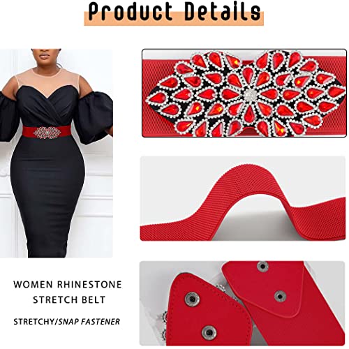 Rhinestone Stretch Belt Wide Red Dress Belt Women Green Elastic Belts Dressy Waist Jewelry Accessories3