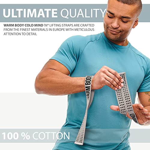 Image of WARM BODY COLD MIND V1 Lifting Wrist Straps for Olympic Weightlifting - Rated at 660 lb - Hand Wraps for Powerlifting, Weight Lifting, Bodybuilding Functional /Cross Training, Deadlift Gym Bar, Cotton