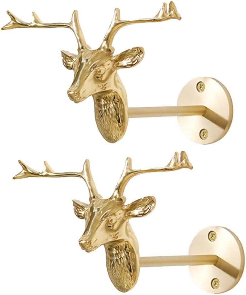 Curtain Holdbacks Deer Head Brass Hooks Curtain Holdbacks for Wall Creative Animal Wall Hanging Decor for Bedroom Vintage Coat Hooks (Color : Gold, Size : 2pcs)