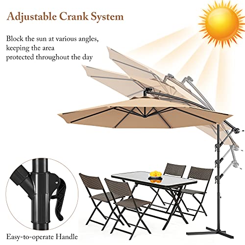 Giantex 10Ft Offset Patio Umbrella Cantilever Umbrella, Outdoor Hanging Market Umbrella W/Crank & Cross Base, Easy Tilt Adjustment, Outdoor Offset Umbrellas For Backyard, Poolside, Lawn And Garden ( Beige) #TOP2