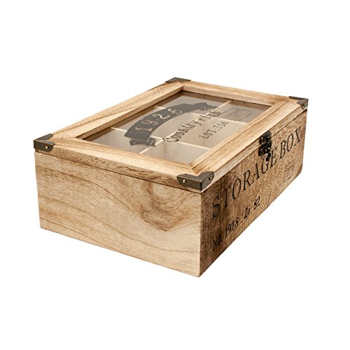 ToCi Theebox hout natuur met 6 vakken | Rechthoekige theedoos theedoos theezakjes opbergbox | 24 x 16 x 8,5 cm (l x b x h) | "Storage Box" in retro look - Image 4