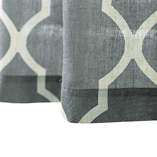 Jinchan Moroccan Valance Curtains For Kithcen Living Room Quatrefoil Flax Linen Blend Textured Geometry Lattice Rod Pocket Small Window Curtains 1 Panel 18 Inch Length Charcoal Grey On Beige #TOP5