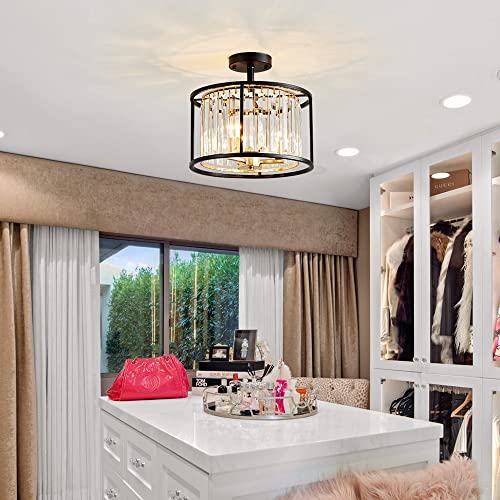 AGV LIGHTING CL005BB K9 Crystal Semi Flush Mount Ceiling Light Fixture, Modern Design, E12 Base 3-Lights, D13 x H15, Shinny Gold & Matte Black Finish Metal Frame by AGV LIGHTING - Used condition - Image 6