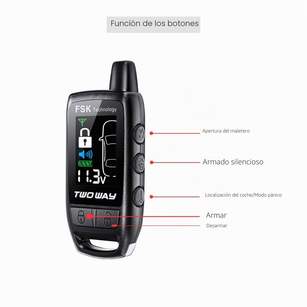 EASYGUARD EC206-B - Sistema de alarma de coche de 2 vías con pantalla LCD recargable, alarma de vibración, advertencia remota de liberación del maletero, entrada sin llave, 868 MHz CC 12 V