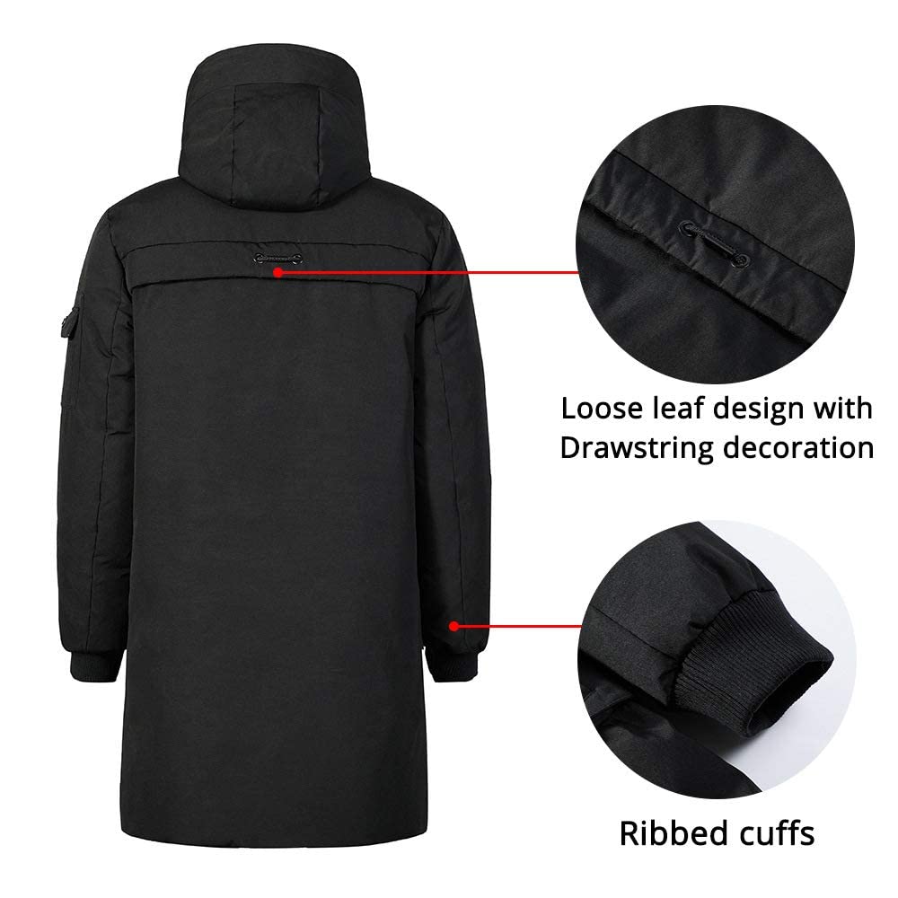 Manteaux d'hiver imperméables à capuche coupe-vent épais Parkas long rembourré pour homme
