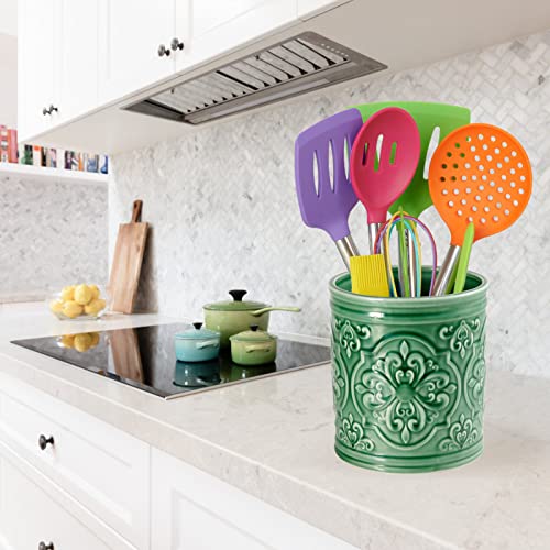 Meigui Ceramic Kitchen Utensil Holder, Utensil Crock Large Utensils Holder For Kitchen Decor, Cooking Tool Utensils Caddy For Countertop, Green #TOP5