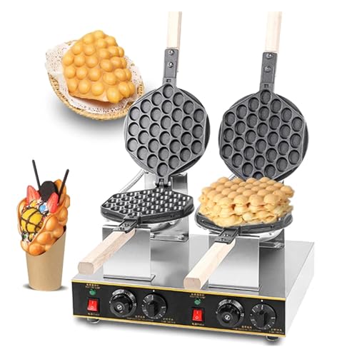 DFANCE Maquina De Gofres Gofrera Profesional Waffle Bubbles,Sarten Gofres Girario 180 Grado,Ajuste de Temperatura 50-250℃,Gofrera Eléctrica 3-5min de Horneado Uniforme(Size:Cabeza Doble)