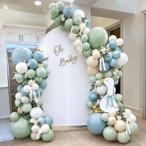 Image of 129 Pcs Dusty Blue Sage Green and White Balloon Garland Kit