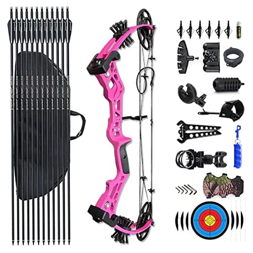 PANDARUS Compound Bow Set 15-45lbs for Pull Beginner and Teens Right Handed Adjustable 18"-29" Draw Length, 320 FPS Speed, Hunting Bow Archery Set New 2024 (Pink Right Handed Bag Pro)