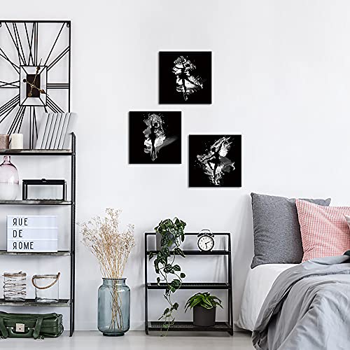 Vanseeing 3 Piece Ballet Dancers Wall Art Canvas Print Black And White Dancing Girl Silhouette Painting Pictures For Girl Women Bedroom Decor Framed Gallery Wrapped 12X12Inchx3Pcs #TOP4