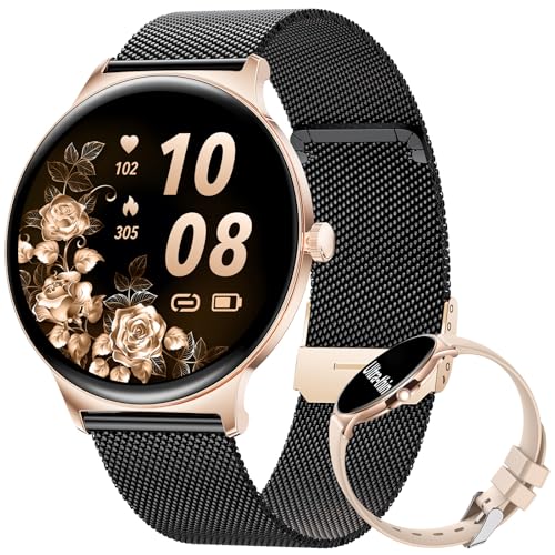 LIGE Reloj inteligente para mujer y hombre (2 pulseras), 1,43 pulgadas HD AMOLED Smartwatch con función de teléfono, reloj deportivo de oro negro con más de 120 modos deportivos, seguimiento del