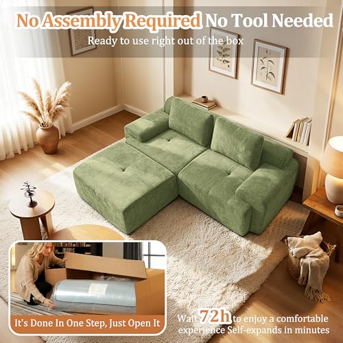 Image of 85 inch L Shaped Oversized Boneless Couch, Comfort Cloud Sectional Couches for Living Room, Modular Sofa High Back & Extra Deep Seat, No Assembly, Chenille(Olive Green, 85 inch- L Shaped(2+1))