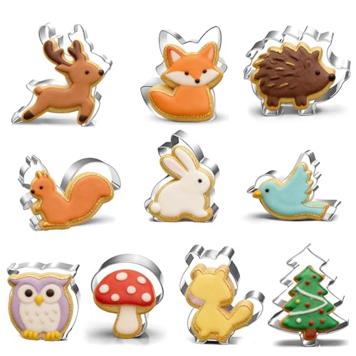 Xiciki Lot de 10 Emporte-pièces Animaux de la Forêt, Écureuil, Lapin, Renard, Chouette, Idéal pour Pour biscuits, gâteaux et décoration - Idéal pour Anniversaire et Fête