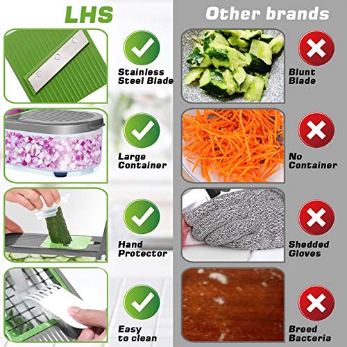 LHS Vegetable Chopper, Pro Onion Chopper Slicer Dicer Cutter - Cheese & Veggie Chopper - Food Chopper Dicer with 5 Blades (Gray)