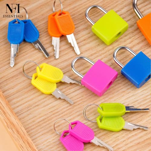 Image of NFI essentials Set of 12 Suitcase Locks, Multicolor Luggage Padlocks Set, Lock with Keys, Small Luggage Locks, Mini Locker, Zipper Lock, Tiny 23mm for School Gym Backpack