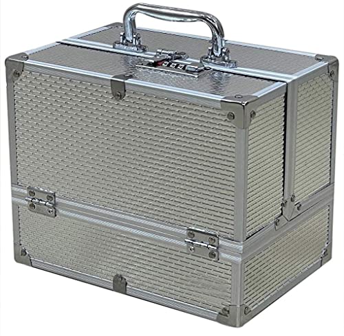 Image of Adson Professional Beauty Makeup Box Cosmetic Vanity Box /Case 25.5x17x20 cm 1 Count (Pack of 1) (Silver)