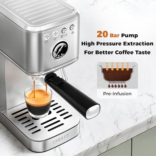 CHULUX Elite Espresso Machine 20 Bar, Compact Stainless Steel Hot and Ice Espresso Coffee Maker with Steam Wand for Americano, Latte, Cappuccino & Home Barista Brewing, Sliver - Image 6