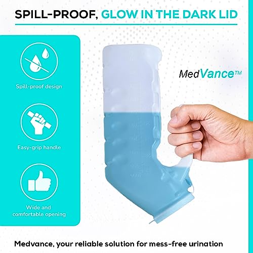 Medvance Urinals For Men 1000Ml With Glow In The Dark Spill Proof Pop Cap Lid, Plastic Pee Bottles For Men thumb #4