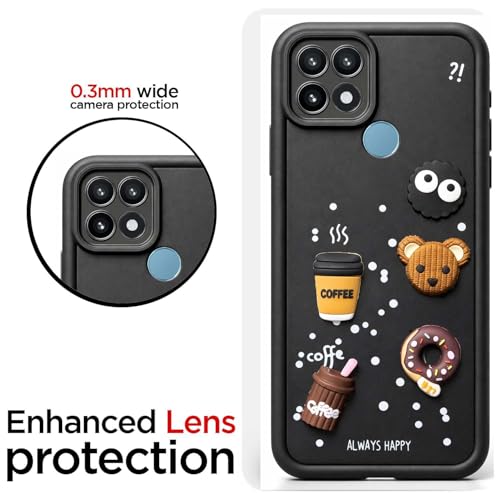 Image of Bintage Case Cute Fun Taddy| 3D Ball Bear| Donut| Coffee Rubber Case Camera Protection Back Cover Compatible for Oppo A15 / Oppo A15s - Black