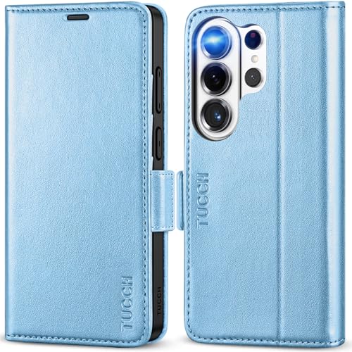 TUCCH Case Wallet for Galaxy S26 Ultra 5G, Magnetic PU Leather Kickstand [RFID Blocking] 4 Card Slot Flip Cover with [TPU Shockproof Interior] Compatible with Galaxy S26 Ultra 6.9", Pearly Light Blue by TUCCH - Used condition - CA$17.95