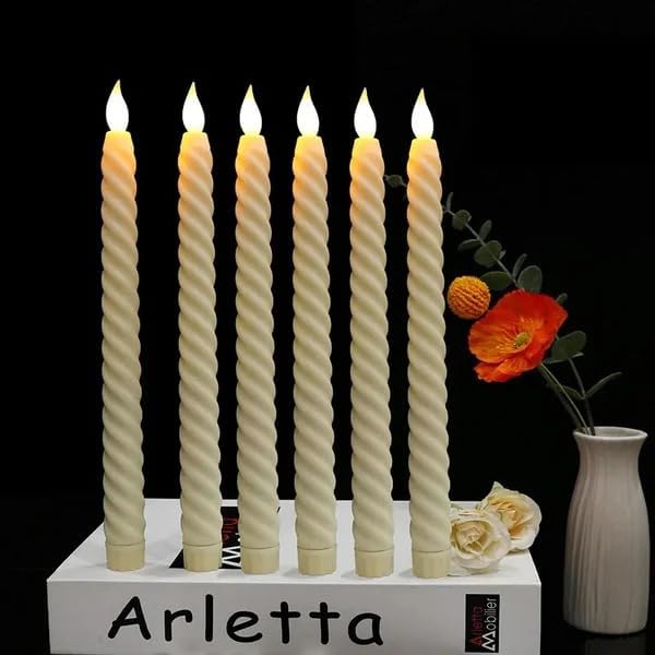 Image of SATYAM KRAFT 12 Pcs LED Flameless Taper Candles | Romantic Love Gift for Him /Her | Candle Light for Couple Decor, Home Decor, Candlelight Dinner, Bedroom, Janmashtami, Ganesh Chaturthi