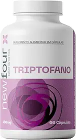 Triptofano 500mg 60 Cápsulas NewFour – Suplemento para Sono, Humor e Ansiedade – L-Triptofano Puro – Sem Glúten, Açúcar e Lactose