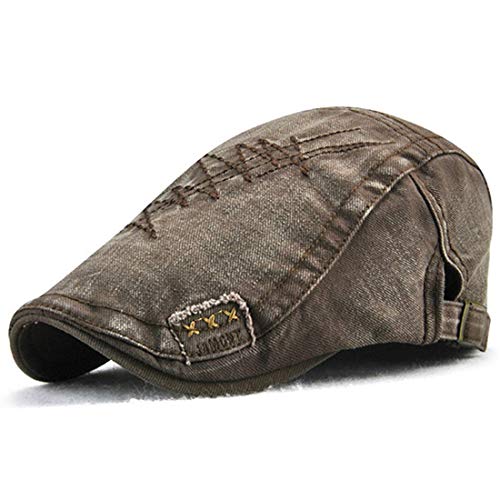 Men's Washed Cotton Flat Cap Ivy Gatsby Newsboy Hat Cabbie Driving Cap (Coffee)