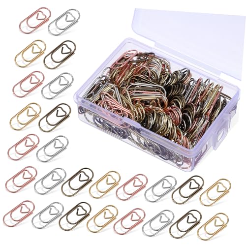 LOORGVEL 200 個ハート型ペーパークリップ 金銀ローズゴールド色入り 小型紙