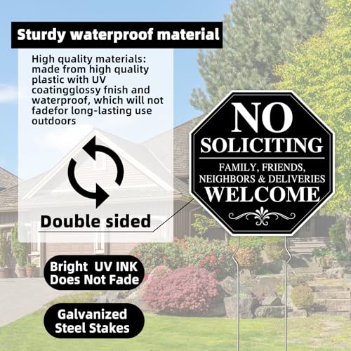 Image of No Soliciting Sign for House, No Soliciting Yard Sign, 2-Pack 10 inchx10 inch Double-Sided Stake Metal Stakes, Outdoor Yard Sign for Home and Front Door, Easy To Install