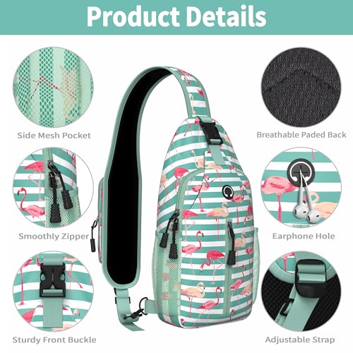 Image of Flamingo Sling Bag For Women Men Small Crossbody Bags Mini Water Resistant Casual Chest Bag Backpack Shoulder Daypack For Travel Hiking