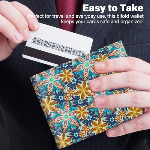 RFID Blocking Leather Wallet for Men Women, Bifold Multifunctional Card Holder Wallet with 12 Card Slots and Large Cash Compartment, Stylish Purse with Top Open, Small Photo Album-Green Flower4