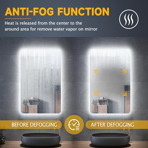 ELEGANT 800 x 500mm Backlit LED Illuminated Bathroom Mirror with 3 Colors Dimmable + Demister - Cosy Home Interiors ELEGANT 800 x 500mm Backlit LED Illuminated Bathroom Mirror with 3 Colors Dimmable + Demister - Image 3