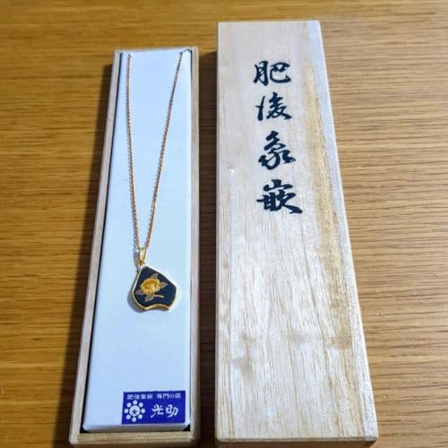 Higo Zogan gold inlay pendant — gold nunome-zogan motif on a blackened iron ground, Kumamoto, Kyūshū