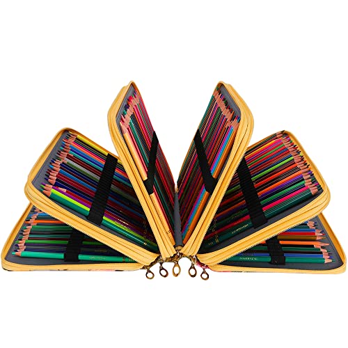 Image of Vomgomfom 252 Slots Pencil Case 5-Layer PU Leather, Handle, Yellow Rose