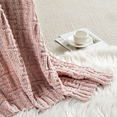 Milvowoc Fluffy Chenille Knitted Throw Blanket 50 X 60 Inch Impressive Texture Dusty Rose Chenille Knit Blanket For Bed Sofa Couch Chair And Living Room #TOP5