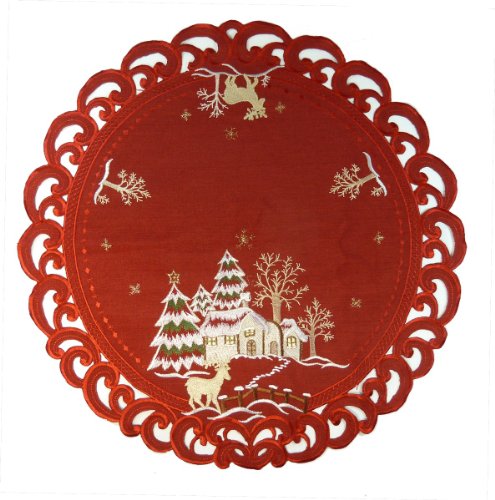 QHS Weihnachtstischdecke-Accessoires – rund 60 cm – Rentier mit...