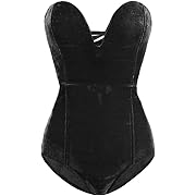 Aton D. Womens Strapless Velvet Bodysuit Bandeau Back Lace Up Bodycon Plunge Leopard Romper Jumpsuit Lounge Tube Top Black, Opens in a new tab