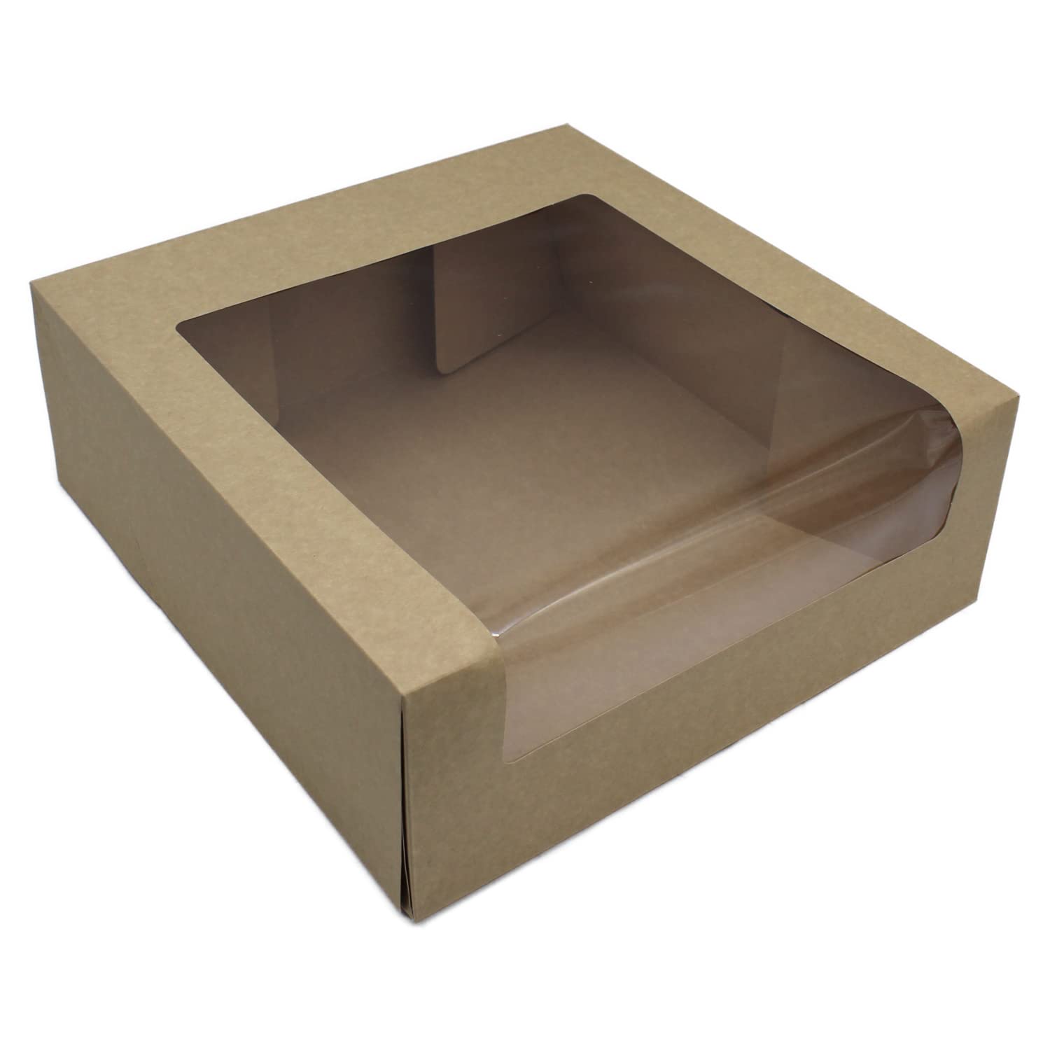 BAMI Tortenkarton | Kuchenkarton | Konditorkarton | Tortenbox | Vollpappe, braun mit Sichtfensterdeckel 32x32x11,5cm | 20 Stück
