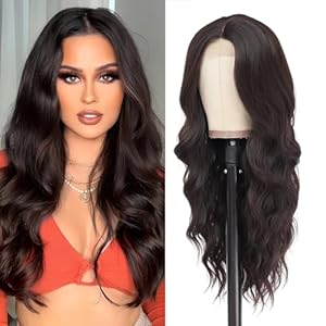 Long Brown Wig for Women 26Inch Wavy Curly Dark Brown Hair Wigs Synthetic Hair Replacement Wig Heat Resistant Hair Wig for Daily Party Use Halloween Costume Wig(26” Dark Brown)