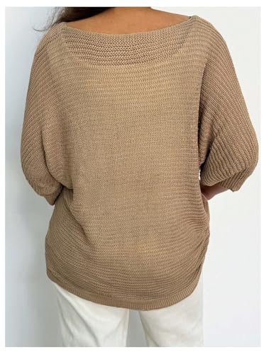 MakeMeChic Women's Plus Size Sweater Boat Neck Half Sleeve Knitted Pullover Tops2