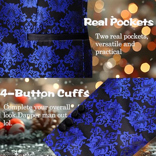 Image of Barry.Wang Mens Floral Blazer Suit Jacket Notched Lapel Casual Sport Coat | Flowers Jacquard One Button Tuxedo for Prom Wedding Party Disco Dinner Banquet Cocktail Homecoming Travel,Regular Fit