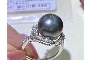 925 Sterling Silver Cut Large 12mm Black Pearl Rings for Women