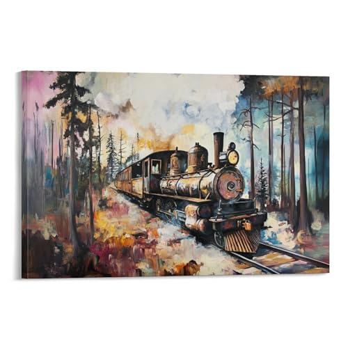 Tableau train à vapeur déco murale salon toile 50x75cm