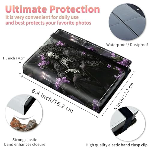 Image of Photo Album 4x6 120 Pockets Photos with Strong Elastic Band, Small Mini Albums Sheet Protector Folder for Photos, Album for Family Wedding Women Men Baby Vacation Gift, Purple Flower Skull