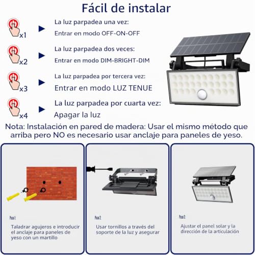 Foco solar exterior con sensor de movimiento 1000LM para jardin 6