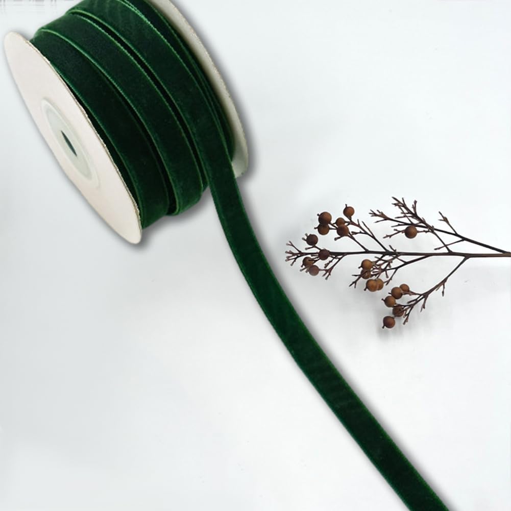 Rouleau De Ruban Velours Vert Olive - 2 X 10 M, Largeur 3/8" (1 Cm) - Pour Emballage Cadeaux Et Déco