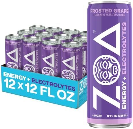 ZOA Zero Sugar Energy Drinks, Frosted Grape - Sugar Free with Electrolytes, Healthy Vitamin C, Amino Acids, Essential B-Vitamins, and Caffeine from Green Tea - 12 Fl Oz (12-Pack)