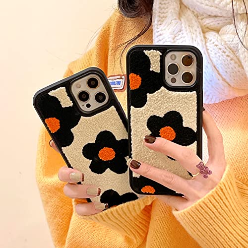 Coque fleurs pour iPhone 15 mignonne avec fourrure chaude