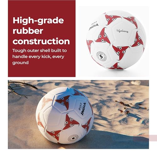 Image of Lifelong Rubber Professional Football | Durable Rubberised Molded Soccer Ball for Hard Ground, Grass & Turf | 32 Panel for Training | for Men & Women (Size-5, White)